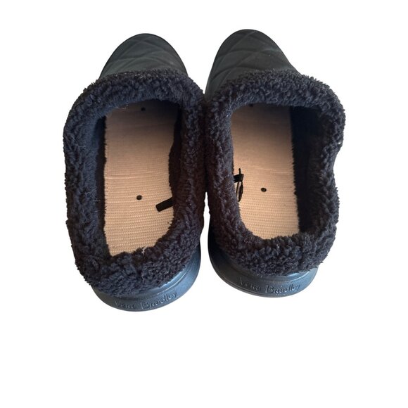Vera Bradley Black Quilted Slip-On Slippers Faux Fur Lining Rubber Sole Size 10 - Picture 3 of 6